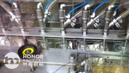 Una serie di flaconi con tappo di riempimento per riempimento di liquidi in bottiglia utilizzati per disinfettante domestico, idropulitrice e disinfettante per le mani